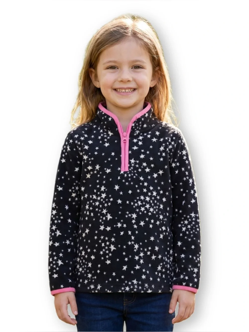 OshKosh B'gosh Girls Size 6 Gray and Pink Star Long Sleeve Quarter Zip Pullover